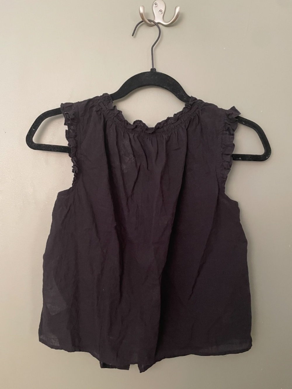 J. Crew Black Ruffle-Trim Button Front Tank - Picture 2 of 2